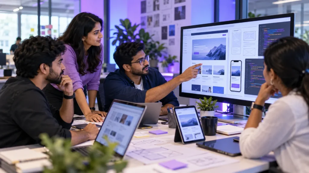 Agency front-end development team collaborating on website projects